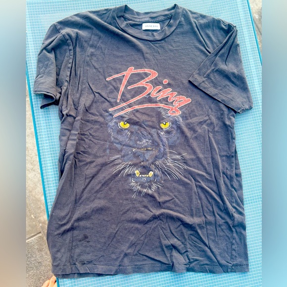 Anine Bing Walker Panther Cat Organic Cotton Distressed Vintage Charcoal Tee - Picture 2 of 9